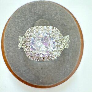 VTG Solid Sterling Silver 925 Cubic Zirconia Prong Set Statement Ring Size 6